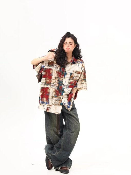 Vapetix S-3XL  Irregular design sense oil painting splashed ink vintage short-sleeved shirt men and women 2025 sum - Kuva 2
