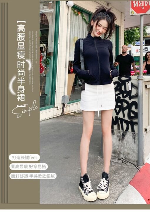 Vapetix XS-XL  Real shot of 2025 spring and summer retro high-waist drawstring short skirt slack a-line skirt skir