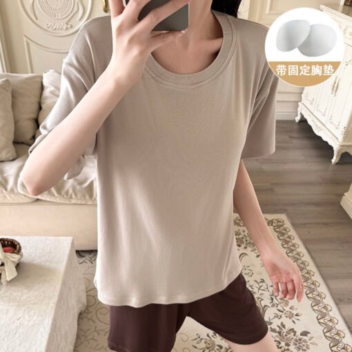 Vapetix M-XXL  Shaoxing -2025 Pajamas Women's Cotton Crewneck Short Sleeve Shorts Solid Color Outer Wear Home Wear