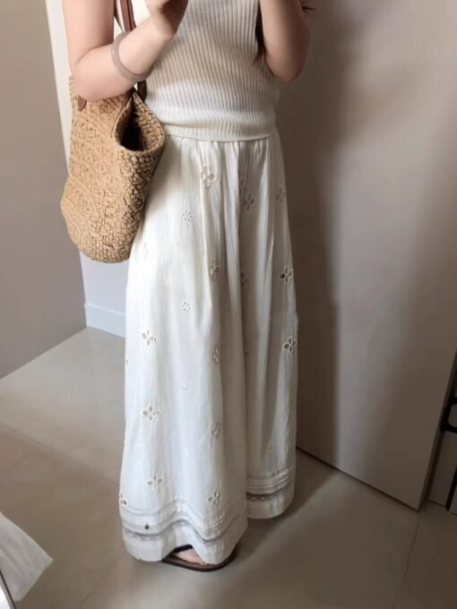 Vapetix S-2XL  Lace Stitching Hollow-out Design Sense Casual Pants Women's Summer New Loose High Waist Slimming St - 图片 5