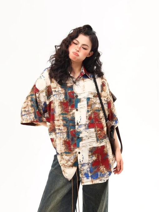 Vapetix S-3XL  Irregular design sense oil painting splashed ink vintage short-sleeved shirt men and women 2025 sum - Kuva 5