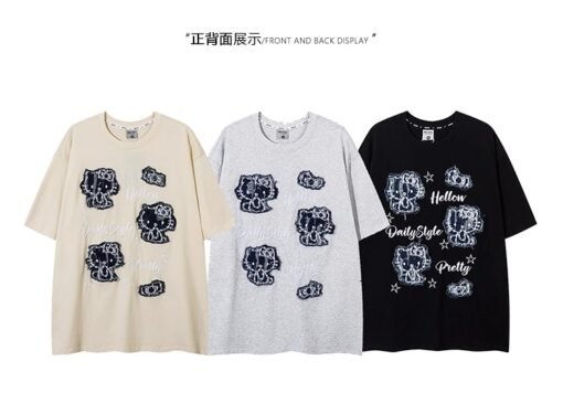 Vapetix S-3XL  【Tmall/Recommended】Heavy 230g double yarn pure cotton combed tightly cat letter printed short-sleev