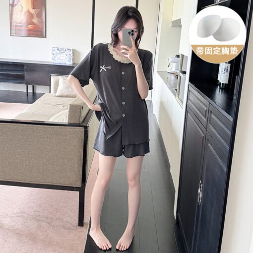 Vapetix M-XXL  Red Peach Fruit# With Fixed Chest Pad Summer Pajamas Women's Colored Cotton Pull Rack Lace Casual C - 图片 2