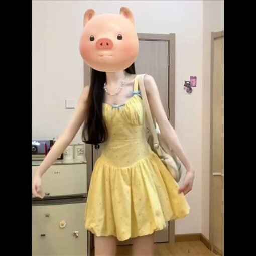 Vapetix S-2XL  Dopamine Yellow Strap dress Children's Summer 2025 New Beautiful Seaside Vacation Wave Point Ponchi