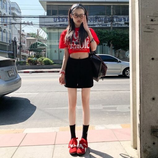 Vapetix XS-XL  Real shot of 2025 spring and summer retro high-waist drawstring short skirt slack a-line skirt skir - 图片 3