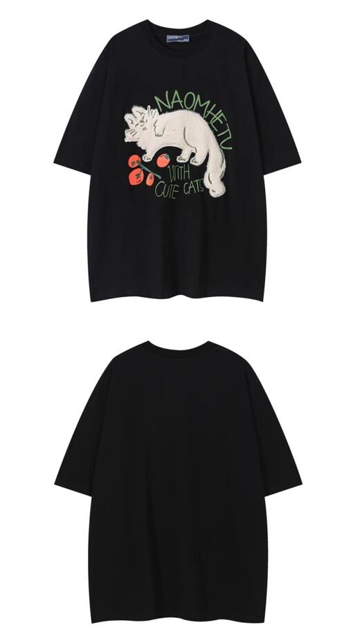 Vapetix S-3XL  【Tmall/Recommended】Heavy 230g double yarn pure cotton combed tightly kitten pattern printed short-s