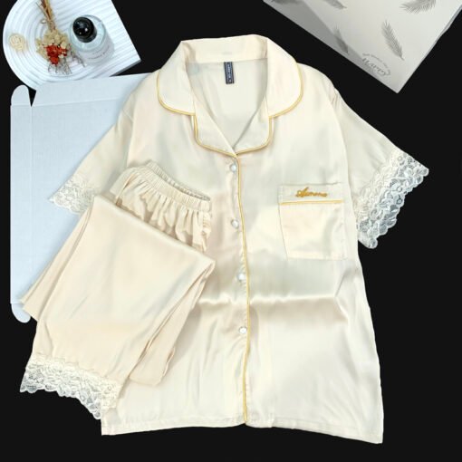 Vapetix M-XXL  Live Summer Short-sleeved Ice Silk Pajamas with Chest Pad Women's Thin Ice Silk Three-piece Set Wom
