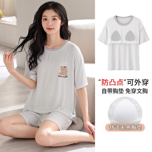 Vapetix M-XXL  2025 Summer New 5050 Modal with Chest Pad Crewneck Pullover Short Sleeve Shorts Pajamas Women's Hom – Bild 5