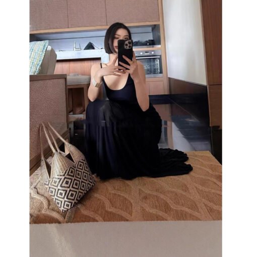 Vapetix S-XL  European and American Style Summer New Fashionable Square Collar Pleated Large Swing Waist Slimming - 图片 2