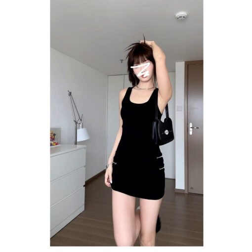 Vapetix S-XL  American Style Hot Girl Sleeveless Camisole Women's dress Women's Summer New Black Slim-fit Short S - 图片 3