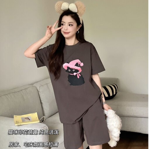 Vapetix M-XXL  2025 Pajamas Women's Cotton New Round Neck Short Sleeve Shorts Outer Wear Home Clothes suit Sweet C - 图片 2
