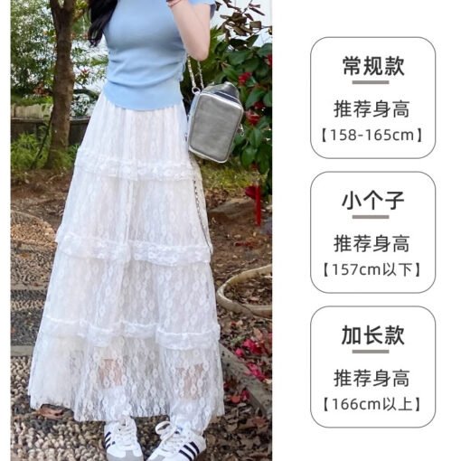 Vapetix S-XL  [Original Practice] White Lace Skirt Women's Summer 2025 New High Waist A- Line Mesh Long Skirt Cak – Bild 3