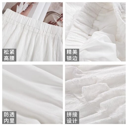 Vapetix S-L  [Original Practice] Retro Stitching Twill White Lace Skirt Women's Summer Loose Waist Slim Mesh A- - Kuva 3