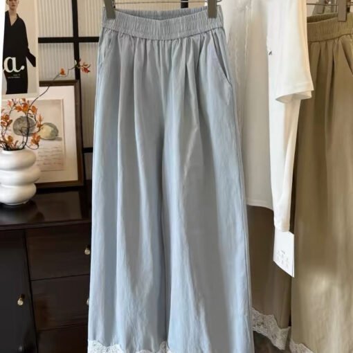 Vapetix S-3XL  Korean Style Design Sense Lace Stitching Wide Leg Casual Pants 2025 Spring and Summer New High Wais
