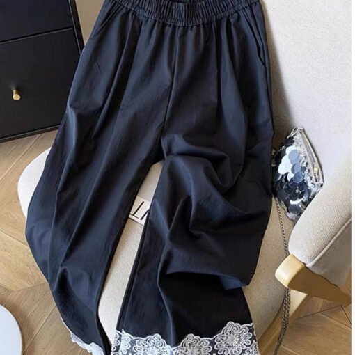 Vapetix S-3XL  Korean Style Design Sense Lace Stitching Wide Leg Casual Pants 2025 Spring and Summer New High Wais – Bild 3