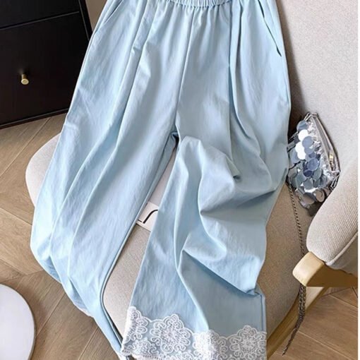 Vapetix S-3XL  Korean Style Design Sense Lace Stitching Wide Leg Casual Pants 2025 Spring and Summer New High Wais – Bild 4