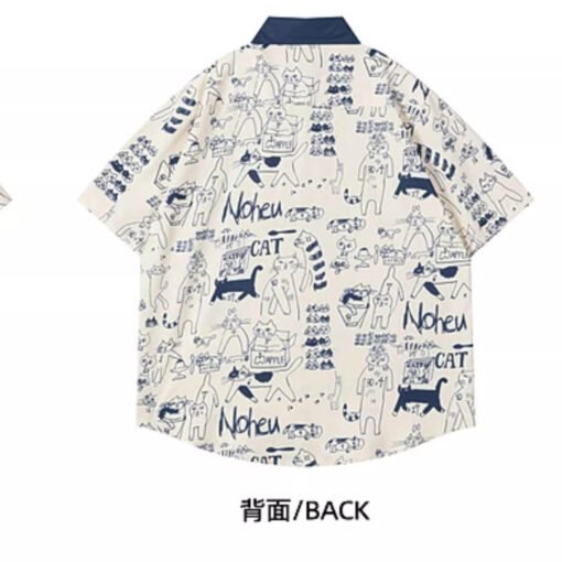 Vapetix S-3XL  Harajuku style hand-painted cat doodle short-sleeved shirt for women in summer retro loose casual c