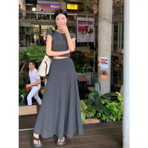 Vapetix S-2XL  Korean lazy style two-piece skirt for women summer hot girls short short-sleeved top high waist A-l – Bild 2