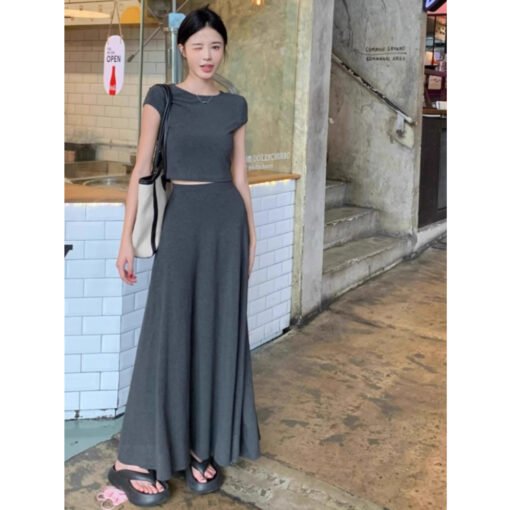 Vapetix S-2XL  Korean lazy style two-piece skirt for women summer hot girls short short-sleeved top high waist A-l – Bild 3