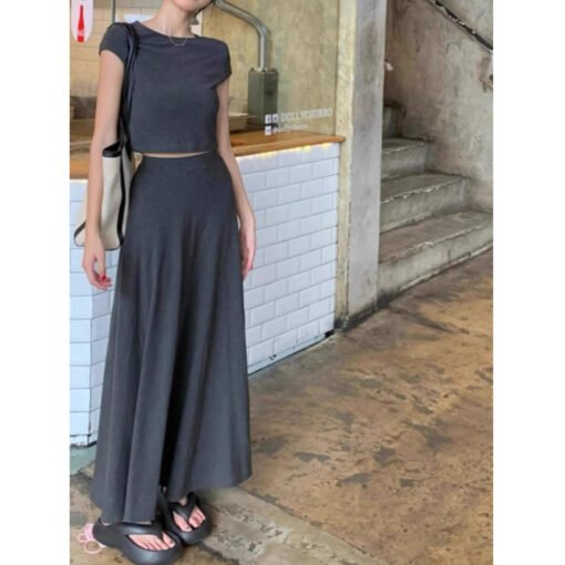Vapetix S-2XL  Korean lazy style two-piece skirt for women summer hot girls short short-sleeved top high waist A-l – Bild 4