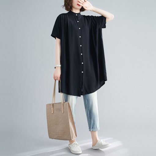 Vapetix Large size one size fits all-Large size one size fits all  Solid Color A- Shirt Cotton Shirt chubby girl Plus Size Women's Loose Fat-breasted 100.00kg Collar - 图片 4