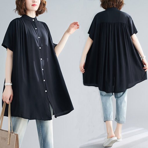 Vapetix Large size one size fits all-Large size one size fits all  Solid Color A- Shirt Cotton Shirt chubby girl Plus Size Women's Loose Fat-breasted 100.00kg Collar - 图片 7