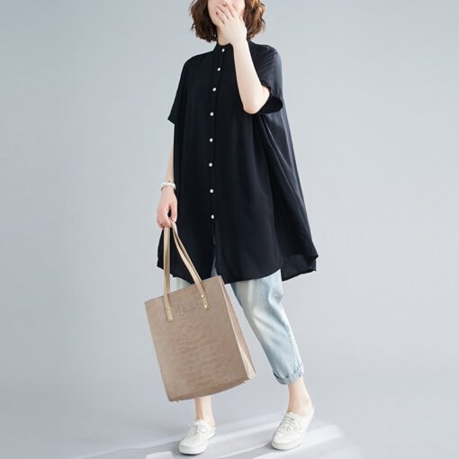 Vapetix Large size one size fits all-Large size one size fits all  Solid Color A- Shirt Cotton Shirt chubby girl Plus Size Women's Loose Fat-breasted 100.00kg Collar - 图片 8