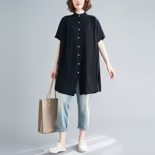 Vapetix Large size one size fits all-Large size one size fits all  Solid Color A- Shirt Cotton Shirt chubby girl Plus Size Women's Loose Fat-breasted 100.00kg Collar - 图片 3