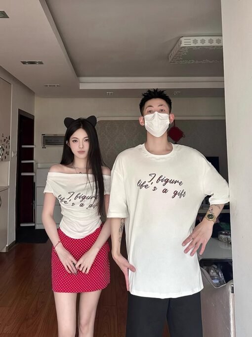 Vapetix S-XL  Different Couple Dress Summer Spice Girl Short Sleeve One Long One Short 2025 New Design Sense Nich