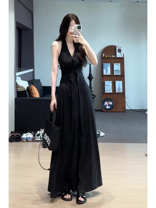 Vapetix M-2XL  Shipped French Hepburn Style Sleeveless V-neck Twisted Waist Vest dress Women's Summer Elegant Slim – Bild 2