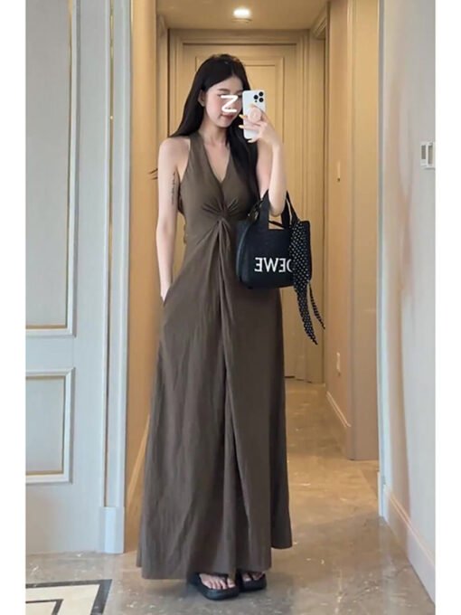 Vapetix M-2XL  Shipped French Hepburn Style Sleeveless V-neck Twisted Waist Vest dress Women's Summer Elegant Slim – Bild 5