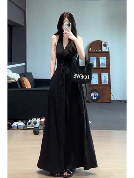 Vapetix M-2XL  Shipped French Hepburn Style Sleeveless V-neck Twisted Waist Vest dress Women's Summer Elegant Slim – Bild 8