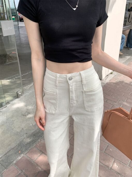 Vapetix XS-2XL  Real shot of 2025 spring and summer fashionable straight wide-leg pants pocket design trousers floo – Bild 3