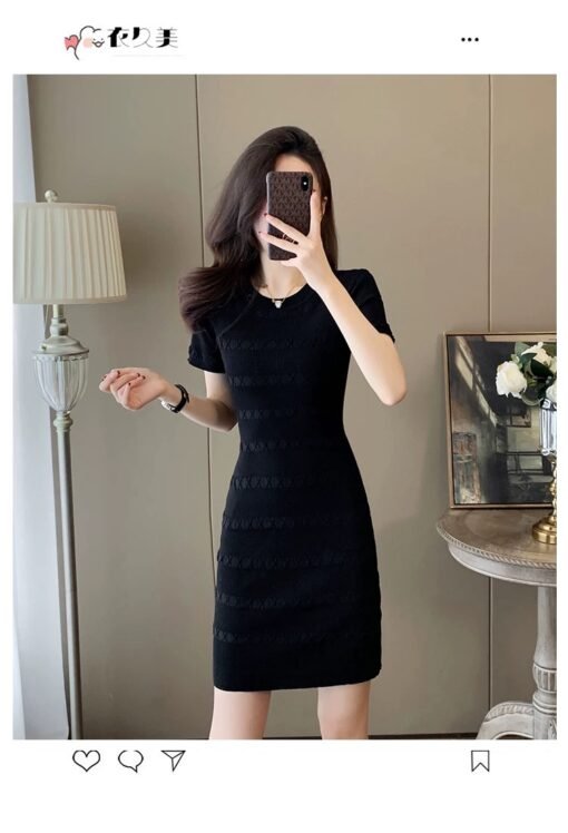 Vapetix One size fits all-One size fits all  Shipped Fresh White Crewneck Short-sleeved Ice Silk Knitted dress Slim-fit T-shirt Hip Base Skirt – Bild 6