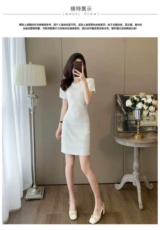 Vapetix One size fits all-One size fits all  Shipped Fresh White Crewneck Short-sleeved Ice Silk Knitted dress Slim-fit T-shirt Hip Base Skirt – Bild 8