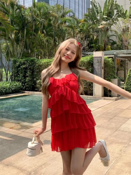 Vapetix S-L  Shipped 2025 summer red skirt new design temperament slim white waist skirt – Bild 2