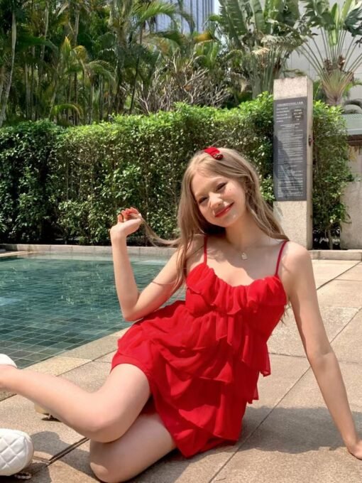 Vapetix S-L  Shipped 2025 summer red skirt new design temperament slim white waist skirt – Bild 6