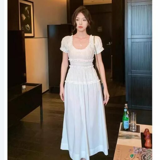 Vapetix S-L  Shipped 2025 New Women's Summer Short-sleeved Vacation Long Dress Elegant Waist Slimming Skirt – Bild 3