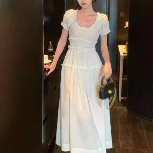 Vapetix S-L  Shipped 2025 New Women's Summer Short-sleeved Vacation Long Dress Elegant Waist Slimming Skirt – Bild 4