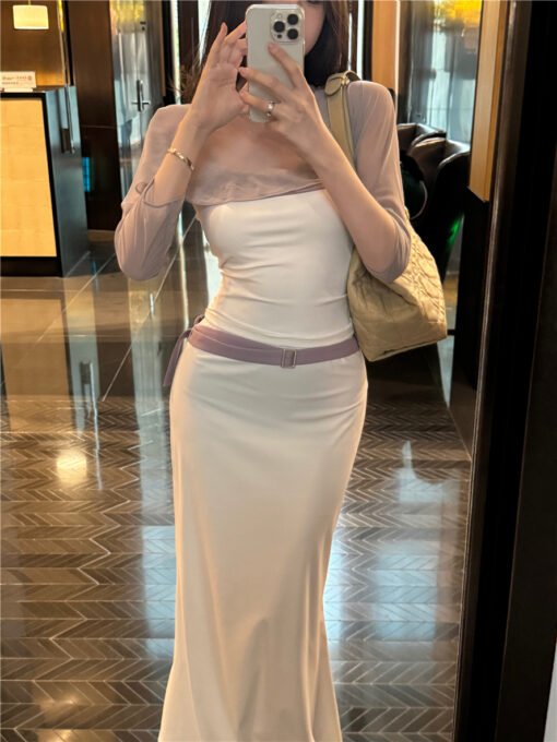 Vapetix S-M  Real shot of a daughter-in-law slim suspender hip fishtail skirt perspective vest yoga dress set - Billede 3