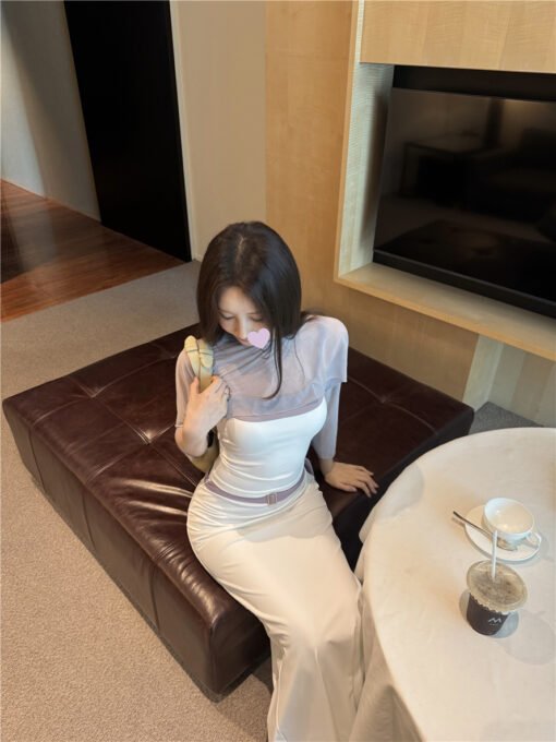 Vapetix S-M  Real shot of a daughter-in-law slim suspender hip fishtail skirt perspective vest yoga dress set - Billede 4