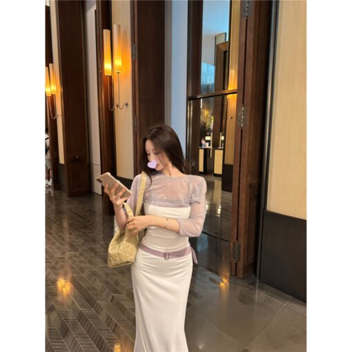 Vapetix S-M  Real shot of a daughter-in-law slim suspender hip fishtail skirt perspective vest yoga dress set - Billede 5