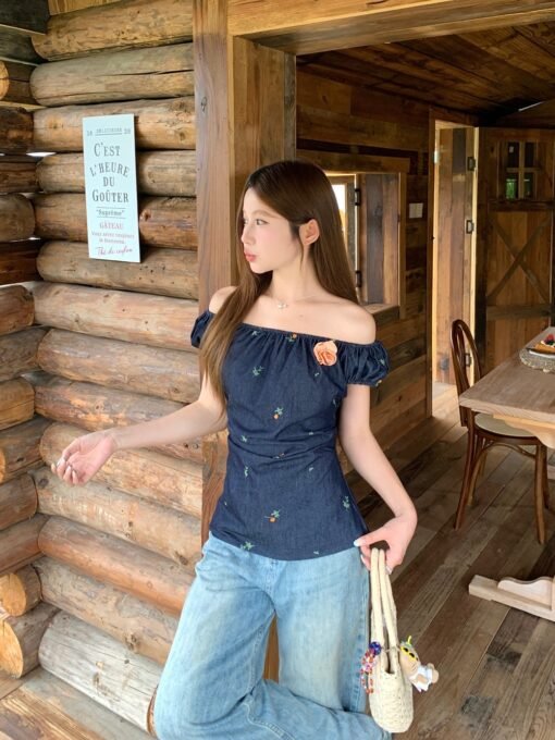 Vapetix Universal code-Universal code  Real shot of new summer commuter slim embroidered denim versatile top for women – Bild 7