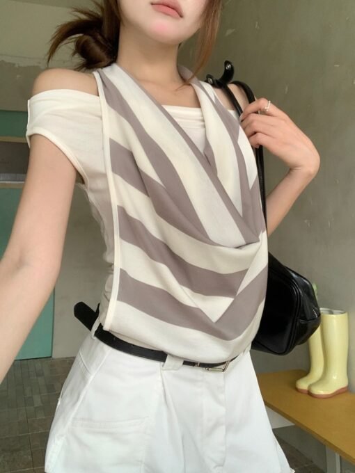 Vapetix Universal code-Universal code  Real shot, design-striped neck, one shoulder, waist-hugging two-piece top for women – Bild 7