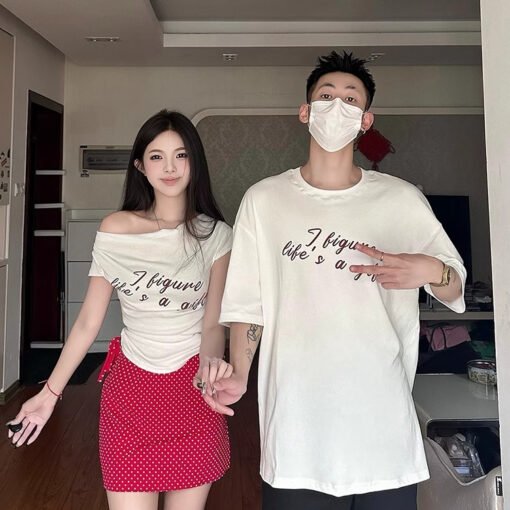 Vapetix S-XL  Different Couple Dress Summer Spice Girl Short Sleeve One Long One Short 2025 New Design Sense Nich - 图片 5
