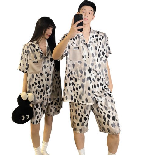 Vapetix M-XXXL  Ice Silk Couple Pajamas Summer New Short-sleeved Cartoon Comfortable Summer Outfit Two-piece Suit