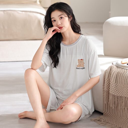 Vapetix M-XXL  2025 Summer New 5050 Modal with Chest Pad Crewneck Pullover Short Sleeve Shorts Pajamas Women's Hom