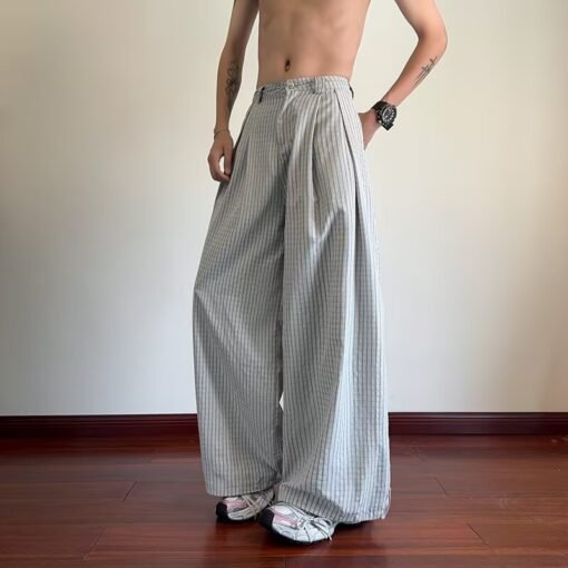 Vapetix S-XXL  Japanese Striped Wide Leg Casual Pants Men's and Women's Summer Thin Lazy Relaxation High Waist Nic - 图片 8