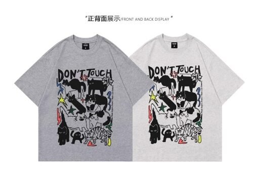 Vapetix S-3XL  【Tmall/Recommended】Heavy 230g double yarn pure cotton combed tightly cat letter printed short-sleev - 图片 2