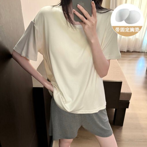 Vapetix M-XXL  Shaoxing -2025 Pajamas Women's Cotton Crewneck Short Sleeve Shorts Solid Color Outer Wear Home Wear